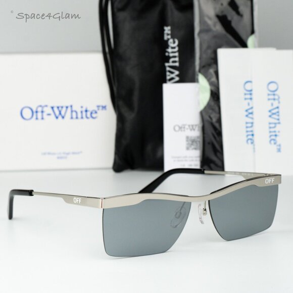 Off-White Women Sunglasses Silver Mirror Rectangle OERI095 RIMINI 7272 NEW - Picture 1 of 10